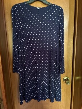 Old Navy Navy and White Polka Dot Long Sleeve Swing Dress Small